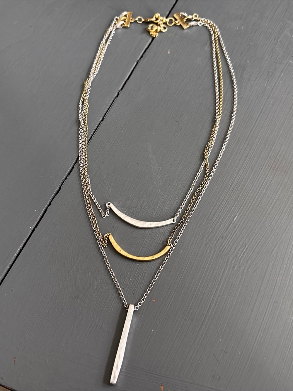 Lucky Brand 3 in one Two-Tone Layered Crescent and Bar Necklace